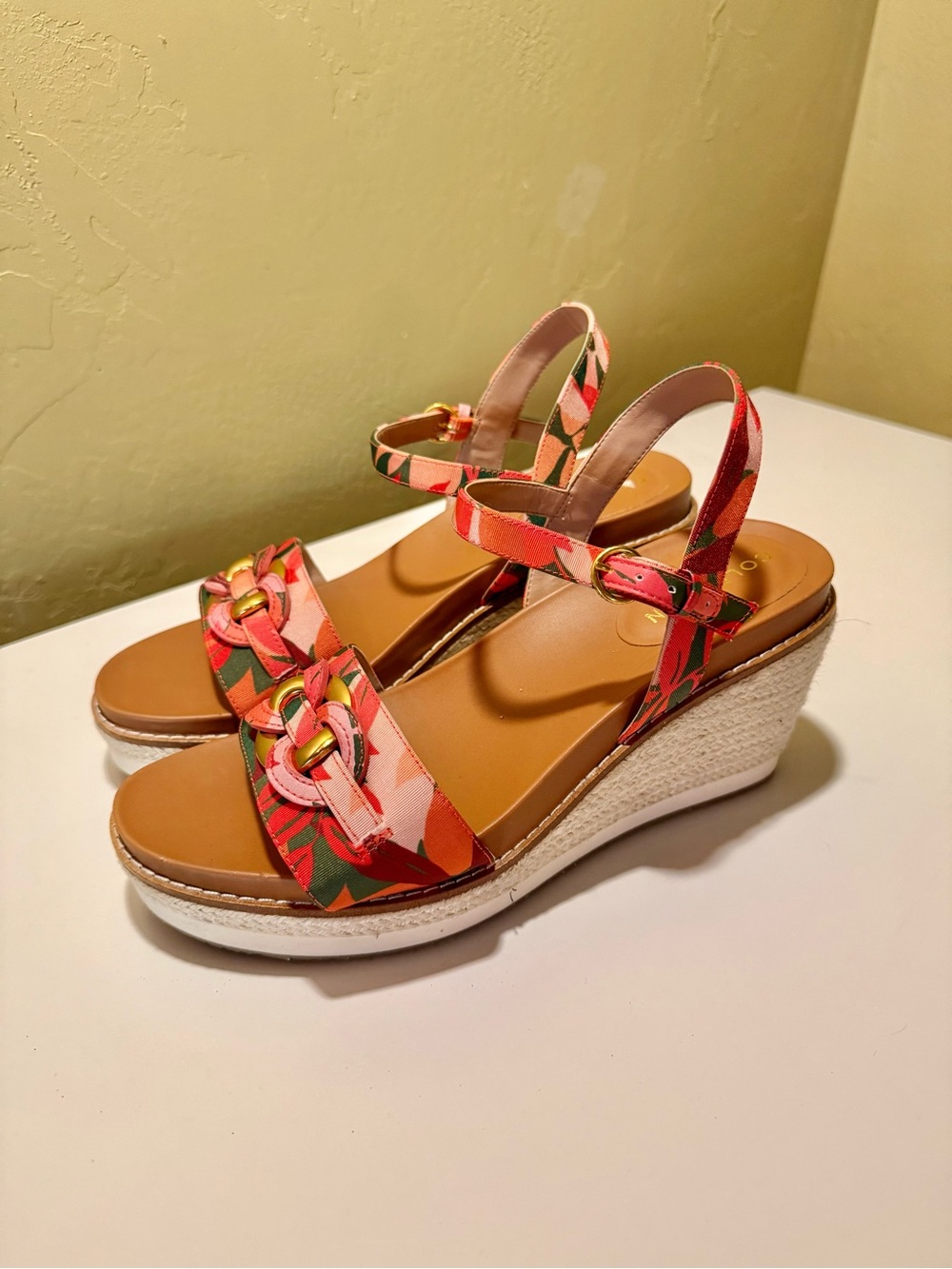 Cole Haan Floral Cloudfeel Espadrille Link Wedge Sandal Size 7.5